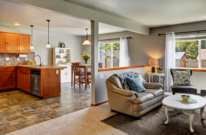 Property Photo: Living room, dining room and kitchen 1422 78th Dr SE  WA 98258 